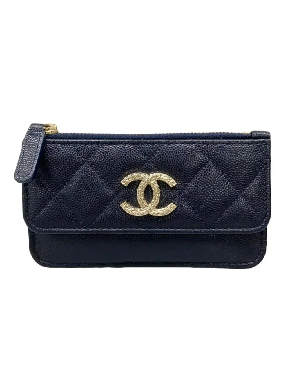 Chanel Card Case Navy Champagne Gold